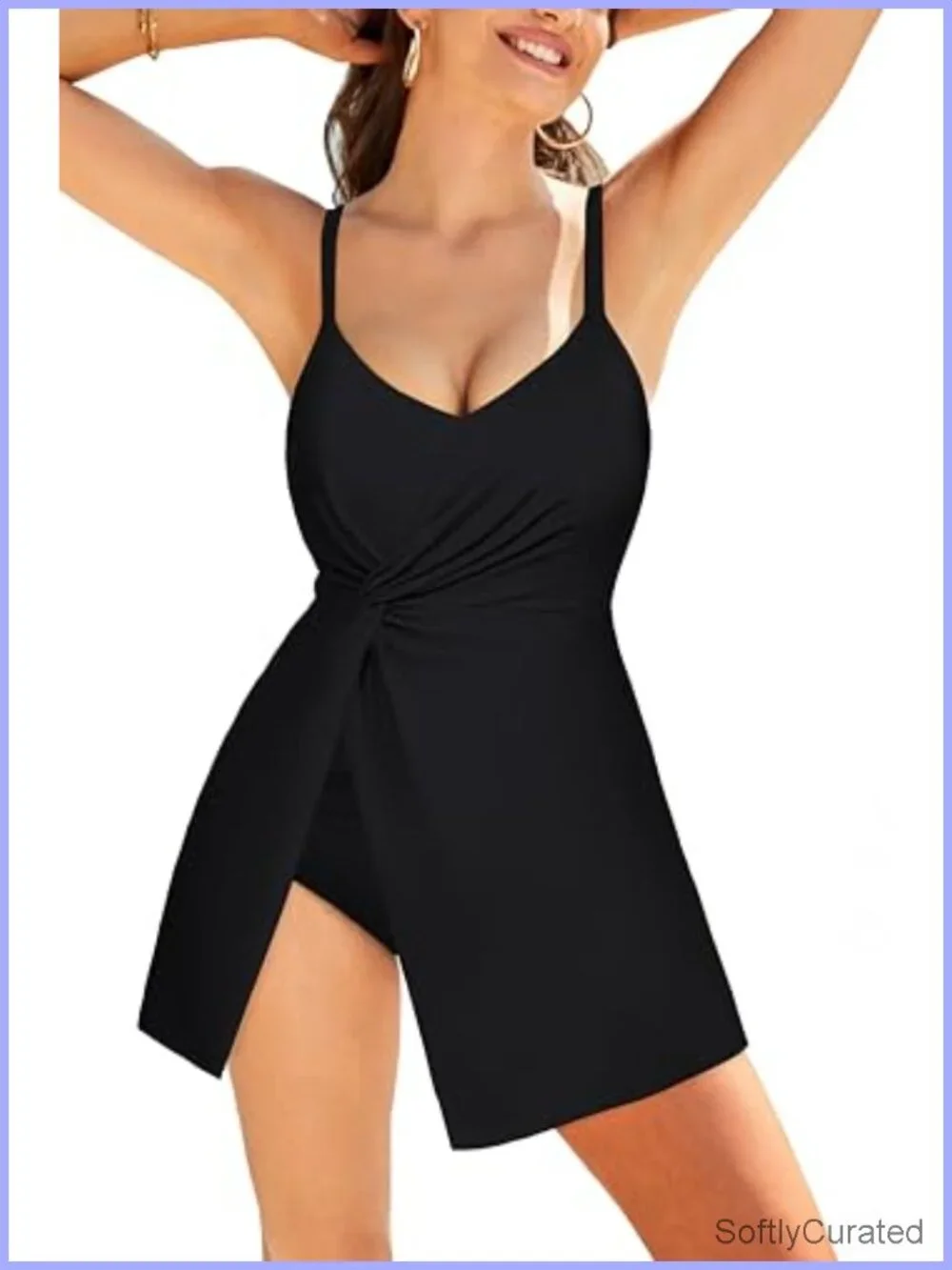 One Piece Swim Dress V Neck Tummy Control Beachwear Bathing Suit